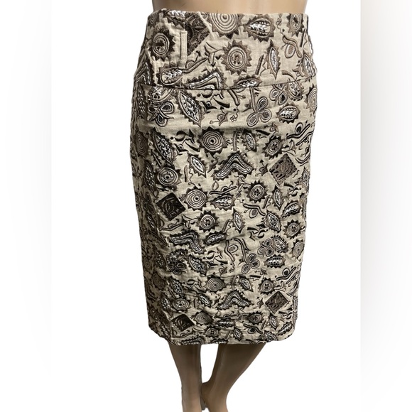 Dizzy Lizzy Heavily Embroidered linen cotton Skirt beige browns  size 4 - Picture 15 of 16